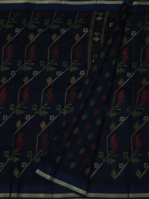 Pothys Navy Blue Woven Design Jute Silk Saree