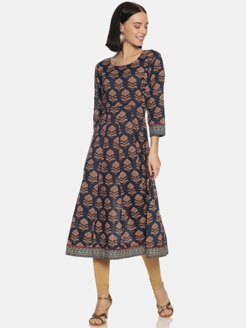 

Saffron Threads Women Navy Blue & Beige Printed Anarkali Kurta