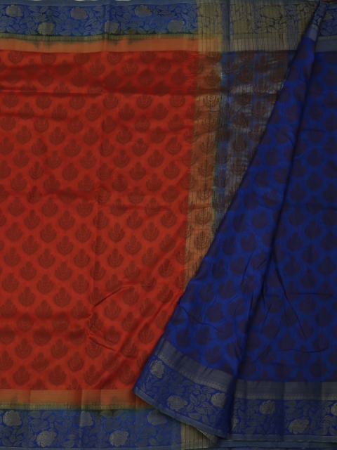 

Pothys Orange & Navy Blue Jute Silk Woven Design Saree