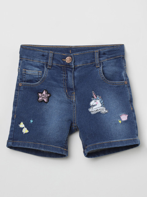 

max Girls Blue Printed Regular Fit Denim Shorts