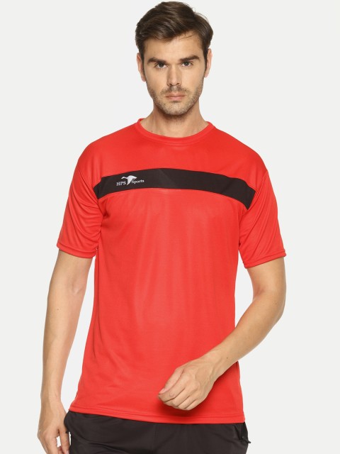 HPS Sports Men Red & Black Colourblocked Round Neck T-shirt