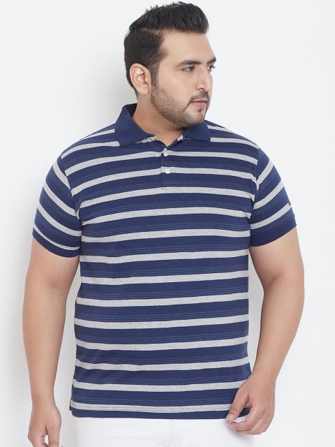 

bigbanana Men Navy Blue Striped Polo Collar T-shirt