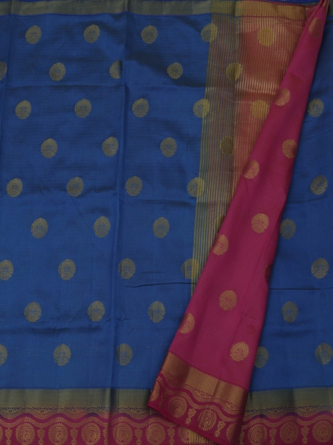 

Pothys Blue & Pink Jute Silk Woven Design Saree