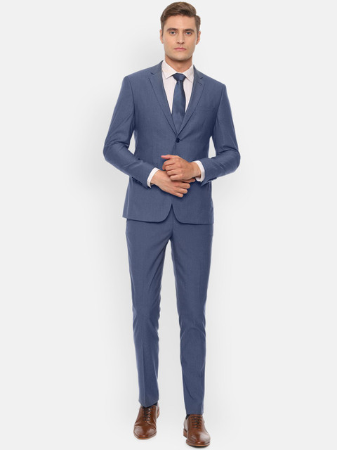 

Louis Philippe Men Blue Self-Design Slim-Fit Single-Breasted Formal Suit