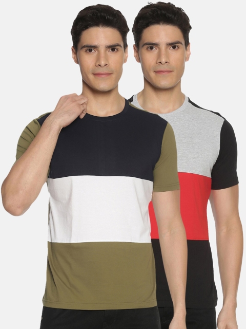 

IVOC Men Navy Blue Pack Of 2 Colourblocked Round Neck T-shirt