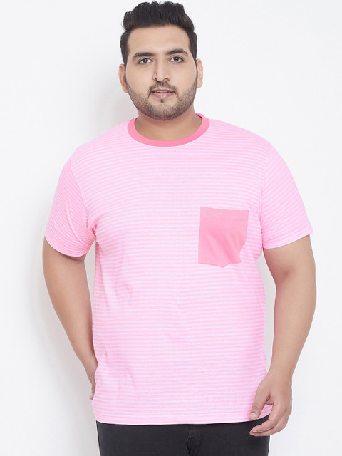 

bigbanana Men Pink & White Striped Round Neck T-shirt