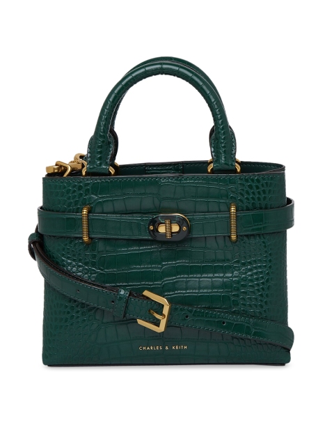 

CHARLES & KEITH Green Textured Handheld Bag