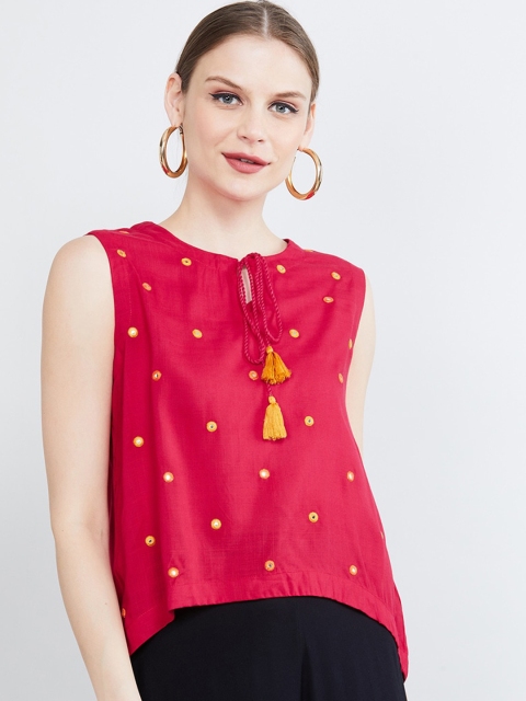 

max Women Red Embellished High-Low Top