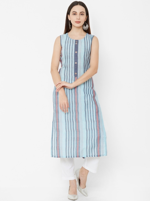 

Os Women Blue Striped Straight Kurta