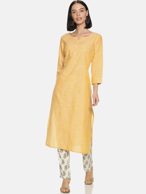 

Saffron Threads Women Yellow Woven Design Straight Kurta