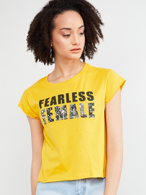 

max Women Yellow Printed Top