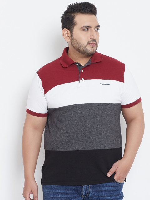 

bigbanana Men Maroon & Grey Colourblocked Polo Collar T-shirt