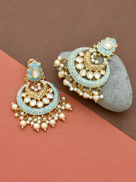 

Imittire Gold-Plated & Turquoise Blue Crescent Shaped Chandbalis