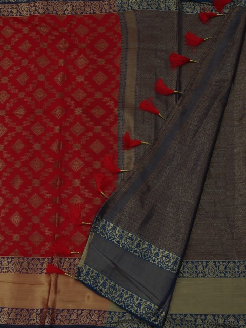 

Pothys Red Woven Design Jute Silk Saree