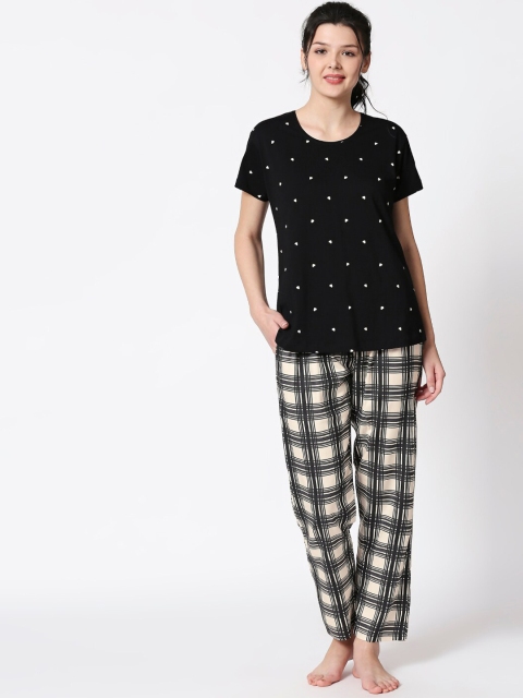 

I like me Women Black & Cream-Coloured Printed Night suit