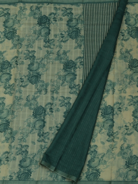 

Pothys Cream-Coloured & Grey Linen Blend Floral Printed Saree