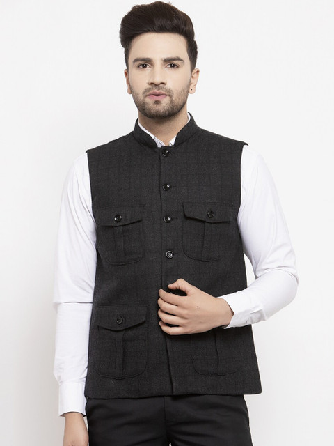 

KLOTTHE Men Black Solid Nehru Jacket