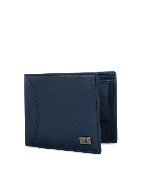 

echt Men Blue Solid Leather Two Fold Wallet