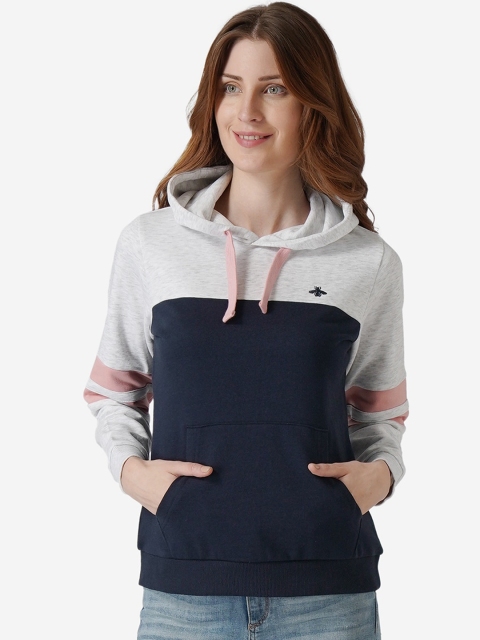 

Mode by Red Tape Women Navy Blue & Grey Colourblocked Hooded Sweatshirt