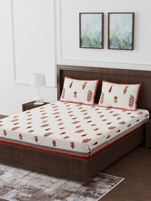 

Gulaab Jaipur White Floral 260 TC Cotton 1 King Bedsheet with 2 Pillow Covers