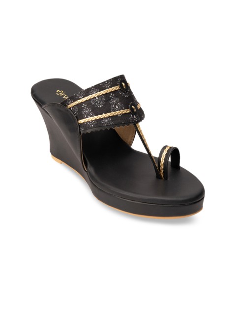 

Jivaana Women Black & Gold-Toned Embellished Sandals