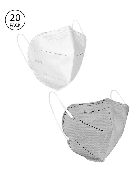 OOMPH Pack Of 20 White & Grey Reusable 5-Ply KN95 Masks