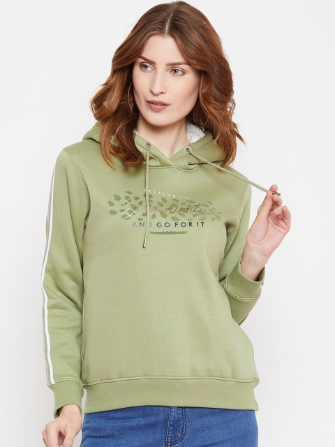 

Octave Women Green & White Printed Hooded Sweatshirt