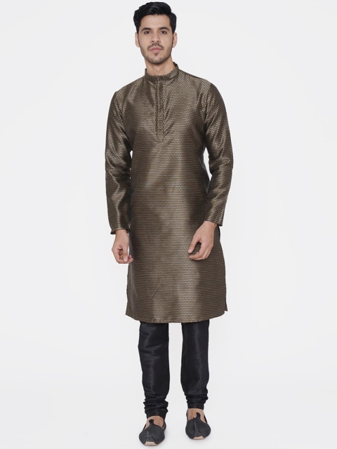 

TABARD Men Black & Gold-Toned Woven Design A-Line Kurta