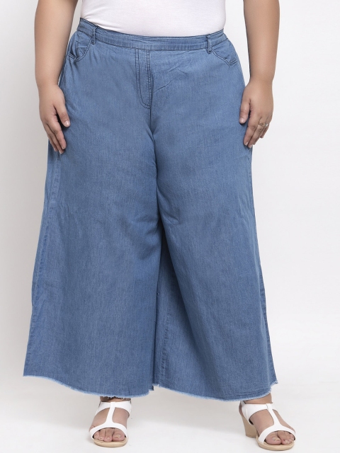 

plusS Women Blue Solid Wide Leg Palazzos
