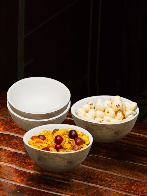 

nestroots Set Of 4 White & Brown Solid Wooden Serving Bowls