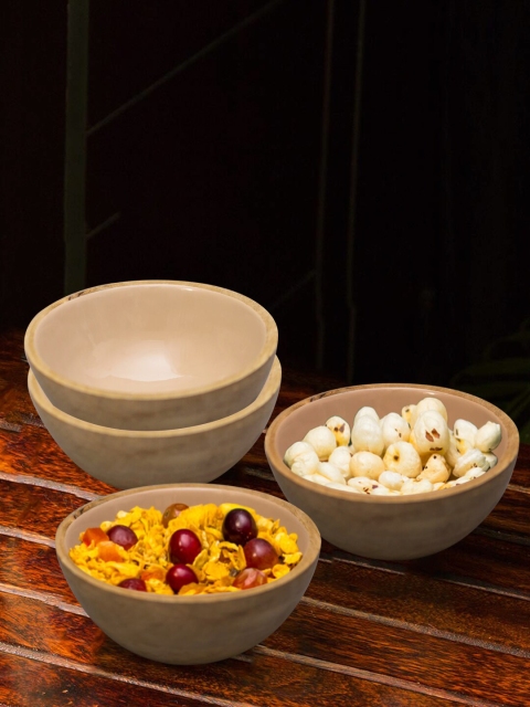 

nestroots 4 Pieces Brown & Pink Decorative Mango Wooden Solid Serving Bowls