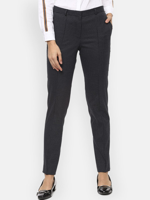 

Van Heusen Woman Women Black & Grey Regular Fit Checked Formal Trousers