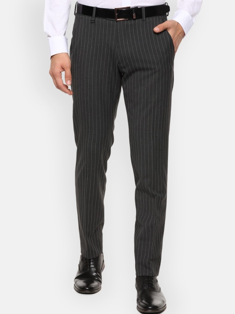 

Van Heusen Men Black Slim Fit Striped Formal Trousers