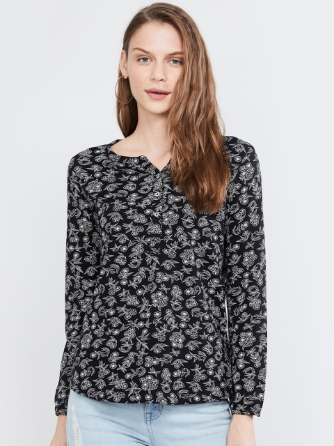 

max Women Black Printed Pure Cotton Top