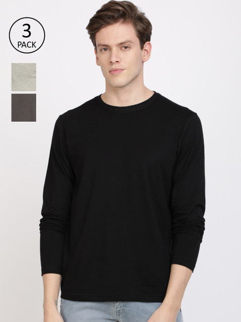 

IVOC Men Pack Of 3 Solid Henley Neck T-shirt, Black
