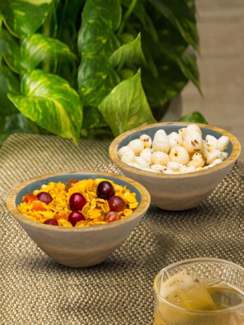 

nestroots Green & Brown 2 Pcs Solid Mango Wood Serving Bowls Set
