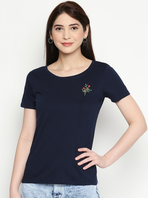 

Honey by Pantaloons Women Navy Blue Solid Round Neck T-shirt