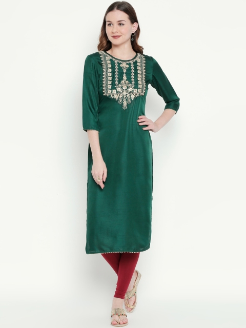 

Lobaanya Women Green & Gold Yoke Design Straight Kurta
