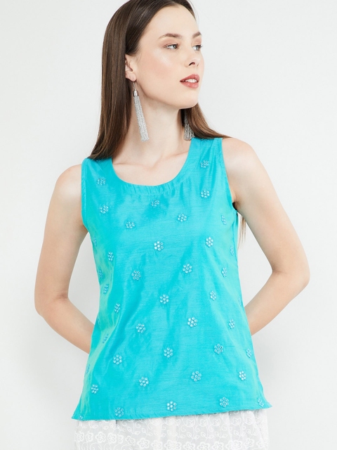 

max Women Blue Embroidered Top