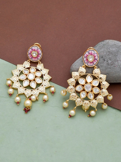 Imittire White & Pink Floral Drop Earrings