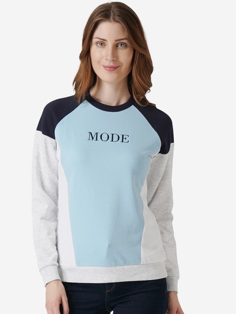 

Mode by Red Tape Women Blue & Grey Colourblocked Sweatshirt