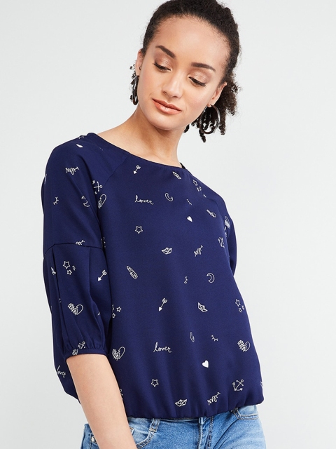 

max Women Navy Blue Printed Top