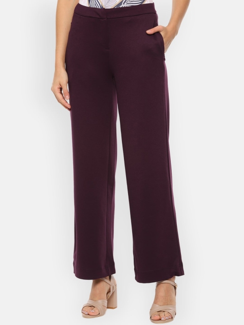 

Van Heusen Woman Maroon Regular Fit Solid Parallel Trousers