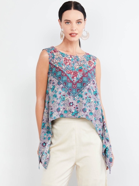 

max Women Grey Printed High-Low Top