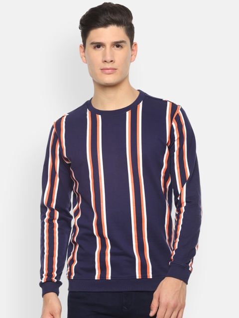 

V Dot Men Navy Blue & White Striped Sweatshirt