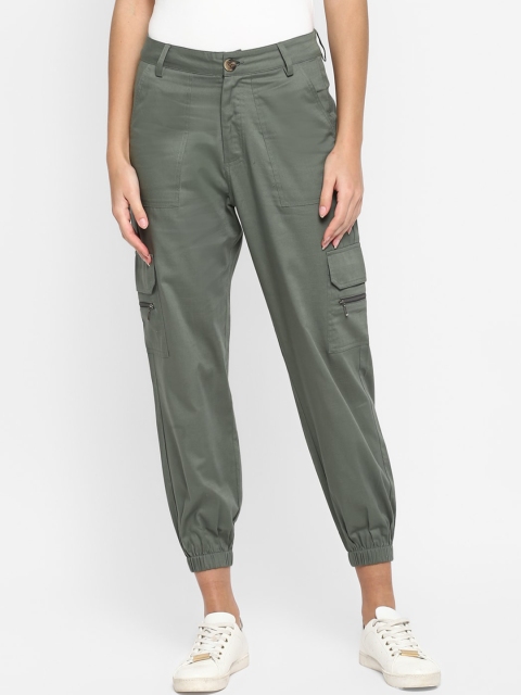 

FOSH Women Olive Green Smart Regular Fit Solid Joggers