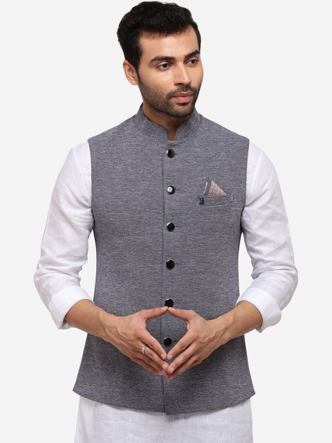 

Greenfibre Men Grey Self Design Nehru Jacket