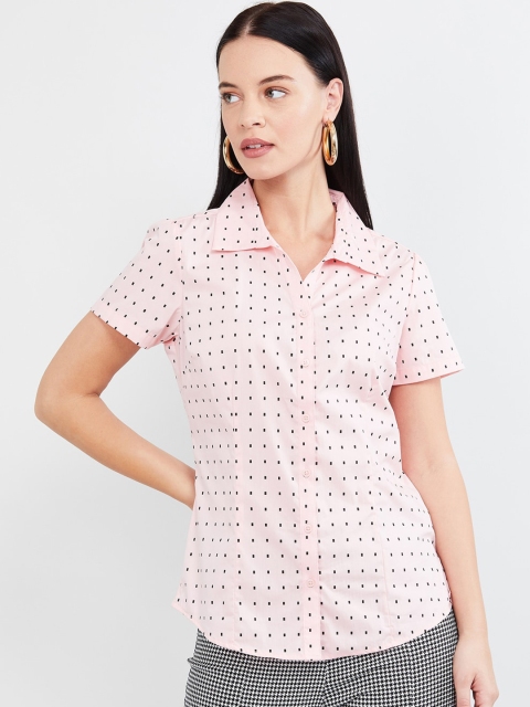

max Women Pink & Black Regular Fit Printed Casual Shirt