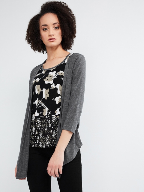 

max Women Grey Printed Top WIth Shrug