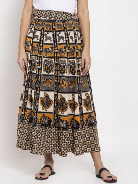

SOUNDARYA Women Beige & Yellow Printed Wrap Pure Cotton Skirt